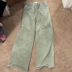 Olive Green Wide Leg Cargo Jeans